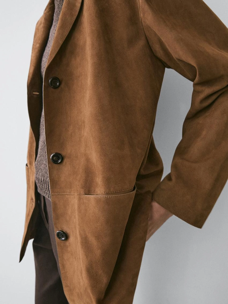 Замшевый кожаный блейзер с лацканами