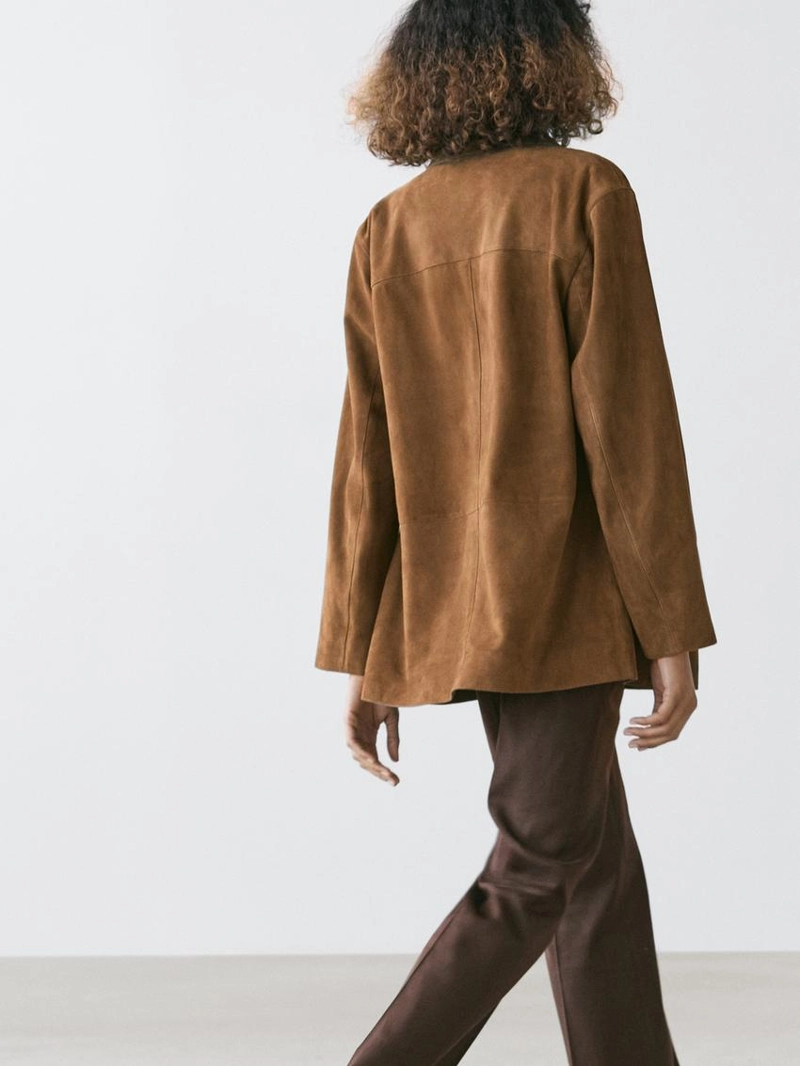 Замшевый кожаный блейзер с лацканами