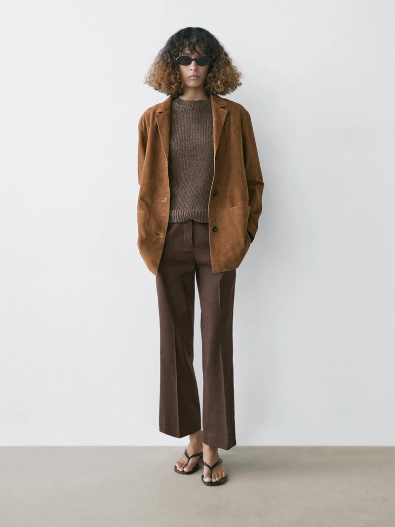 Замшевый кожаный блейзер с лацканами