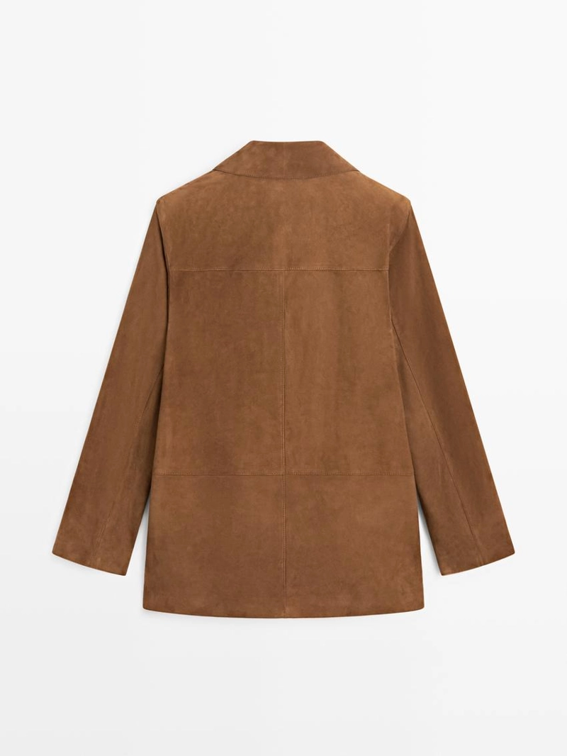 Замшевый кожаный блейзер с лацканами