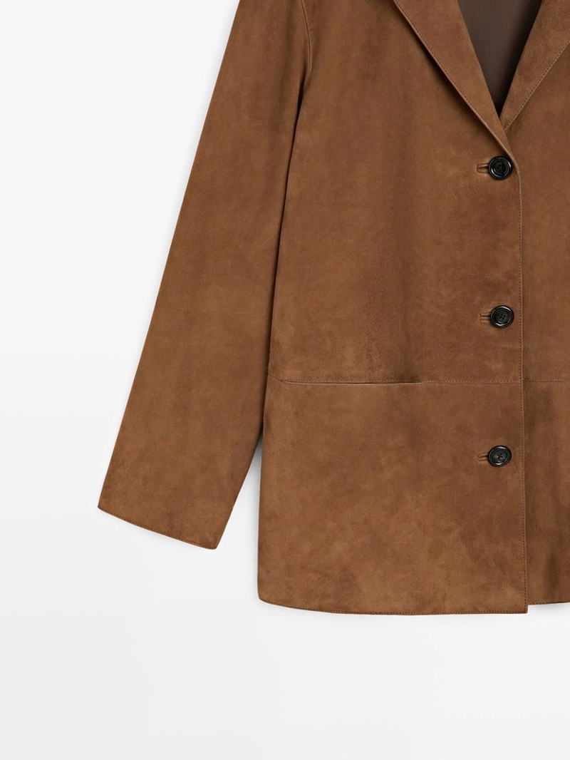 Замшевый кожаный блейзер с лацканами