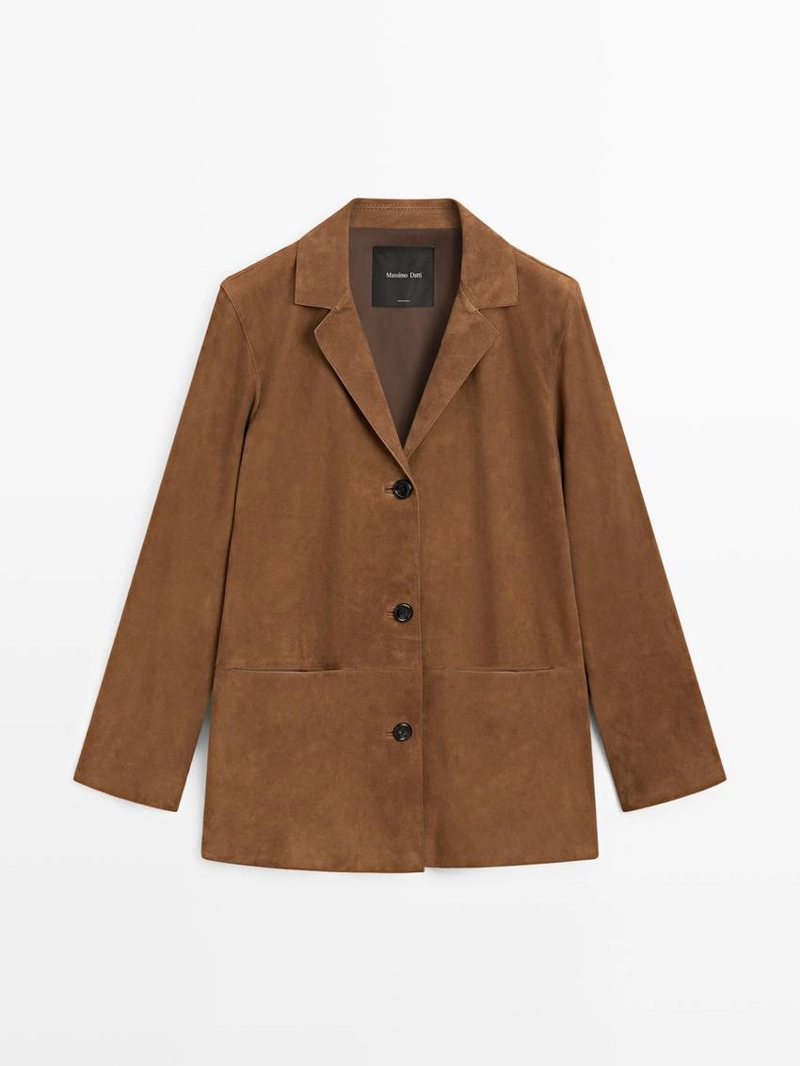 Замшевый кожаный блейзер с лацканами