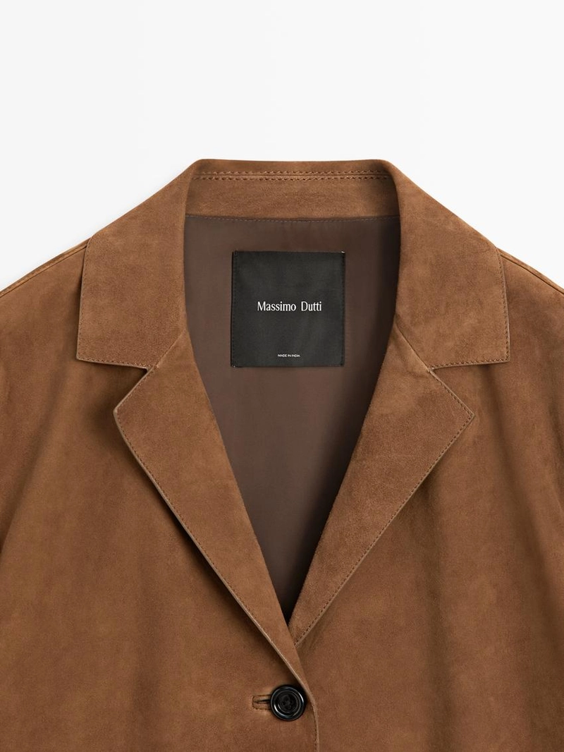 Замшевый кожаный блейзер с лацканами