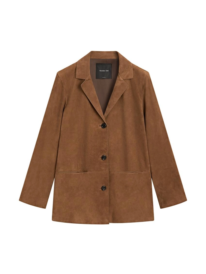 Замшевый кожаный блейзер с лацканами