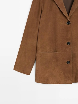 Замшевый кожаный блейзер с лацканами- Заказать в России