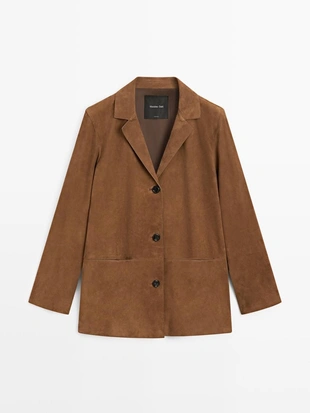 Замшевый кожаный блейзер с лацканами- Заказать в России