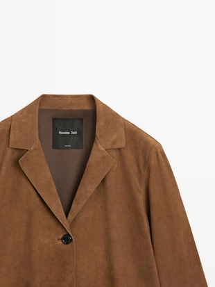 Замшевый кожаный блейзер с лацканами- Заказать в России