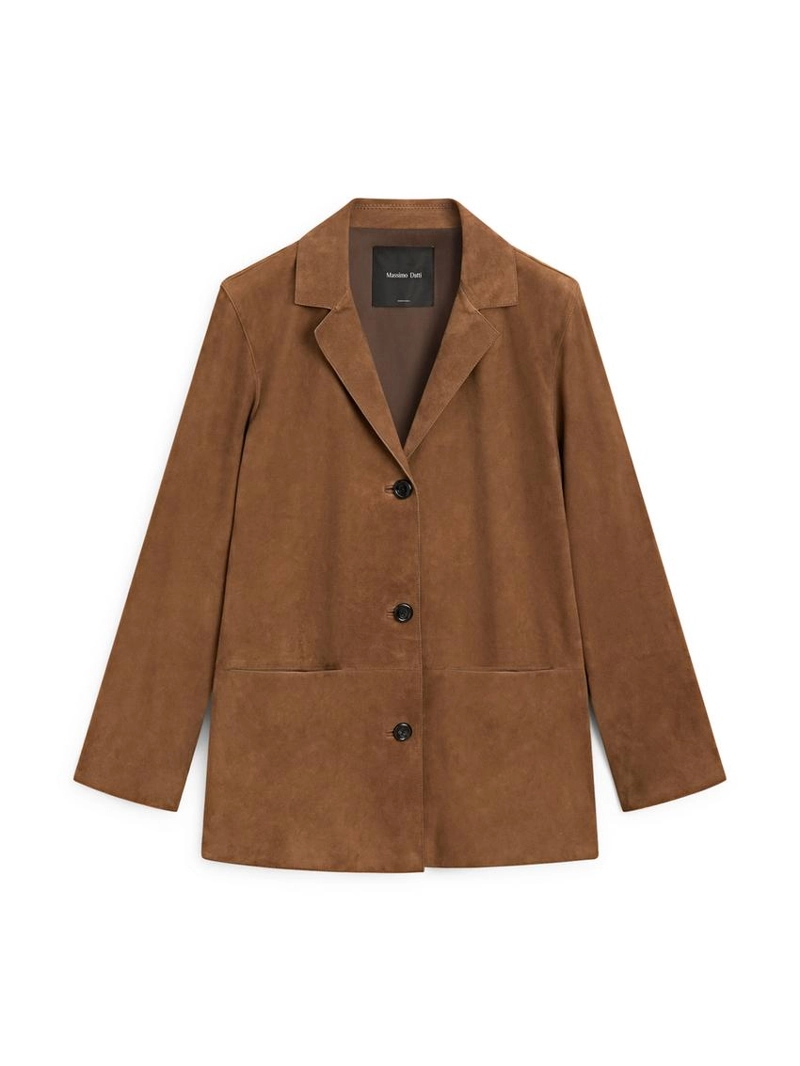 Замшевый кожаный блейзер с лацканами