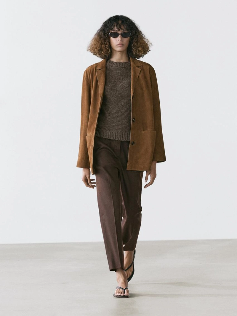 Замшевый кожаный блейзер с лацканами