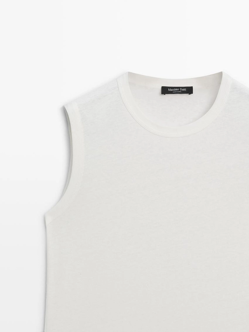 Рукаво́й льня́ной футбо́лка без руко́в