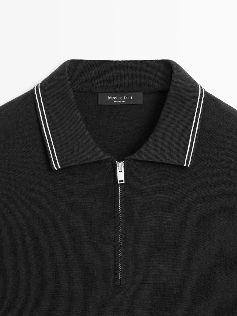 Вязанный свитер с воротником-поло и деталями