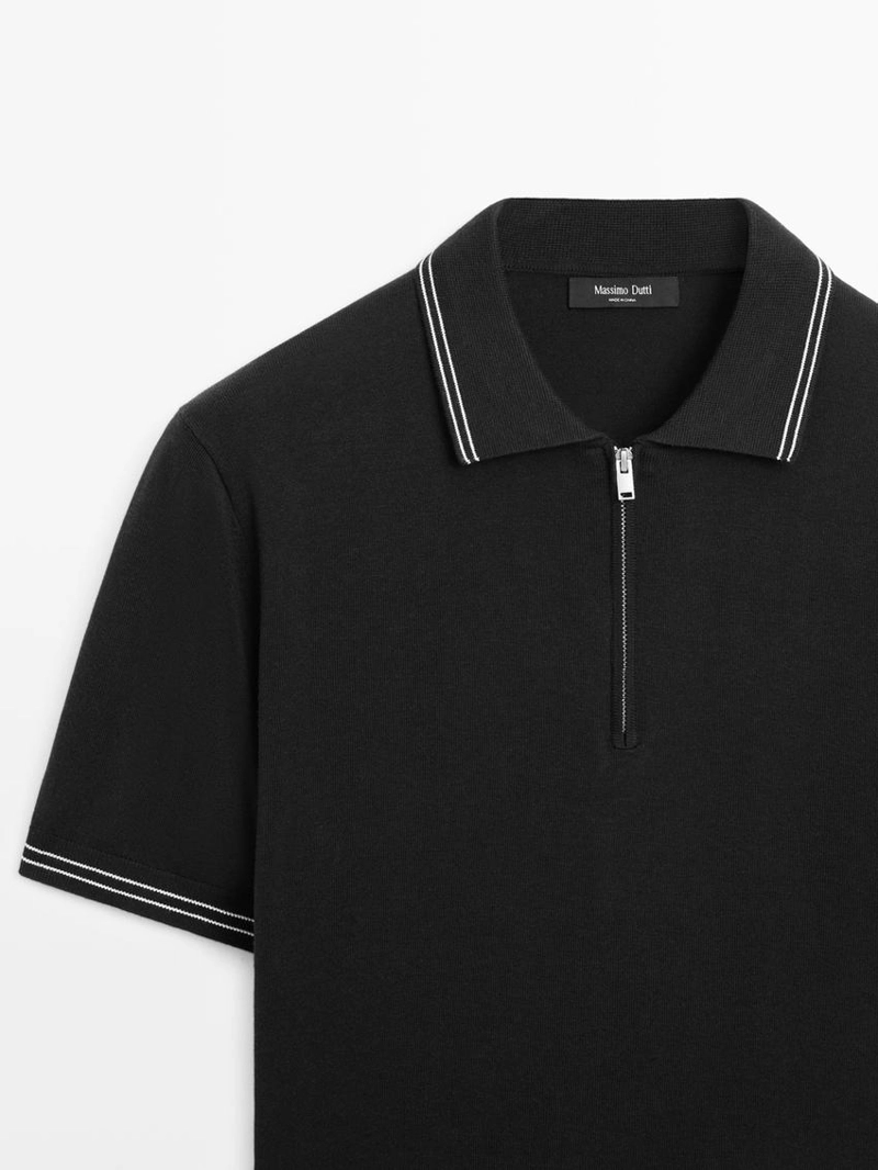 Вязанный свитер с воротником-поло и деталями