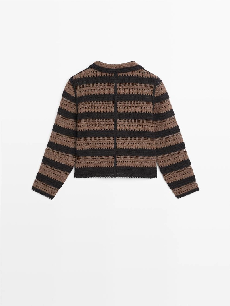 Короткая полосатая кардиган из вязаного крючком
