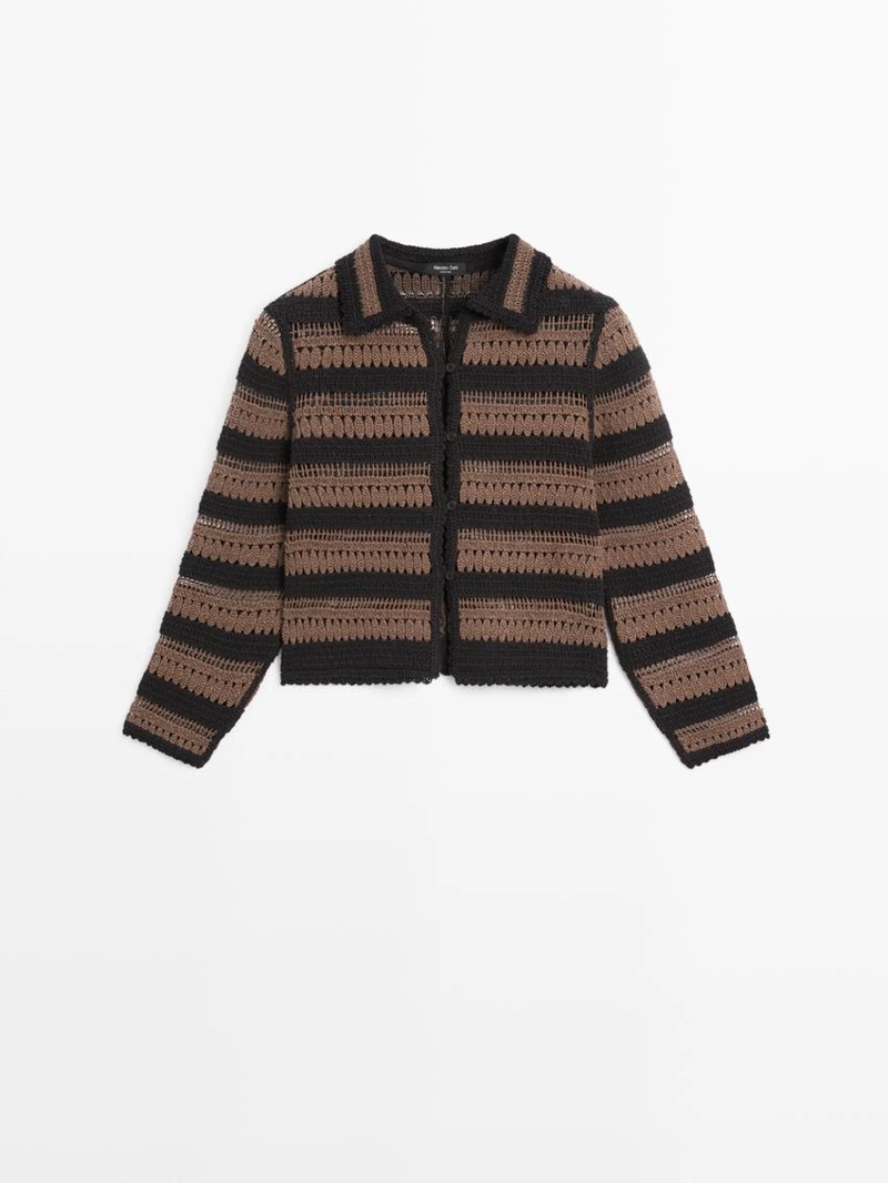 Короткая полосатая кардиган из вязаного крючком