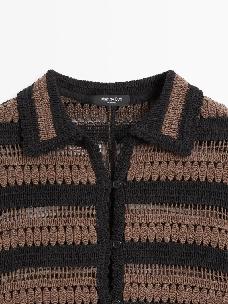 Короткая полосатая кардиган из вязаного крючком