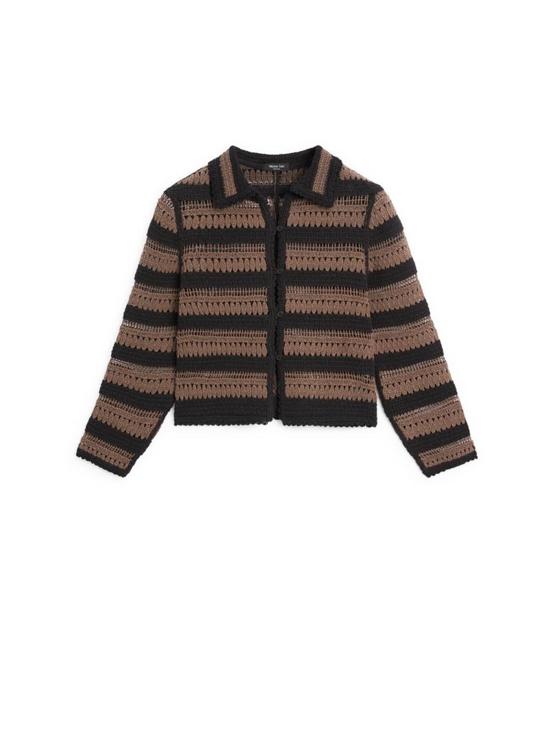 Короткая полосатая кардиган из вязаного крючком