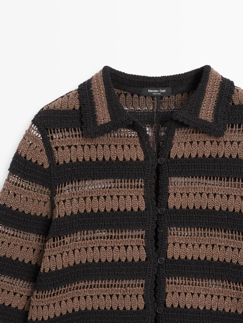 Короткая полосатая кардиган из вязаного крючком