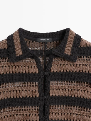 Короткая полосатая кардиган из вязаного крючком- Заказать в России