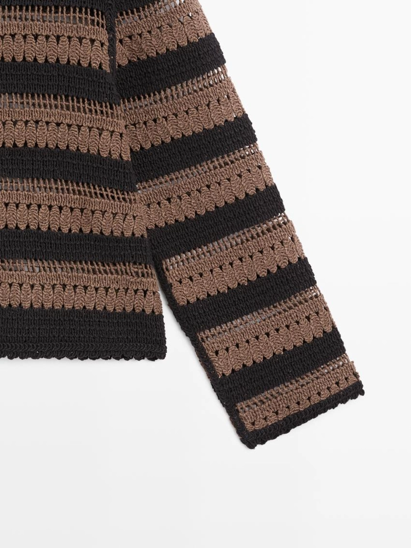 Короткая полосатая кардиган из вязаного крючком