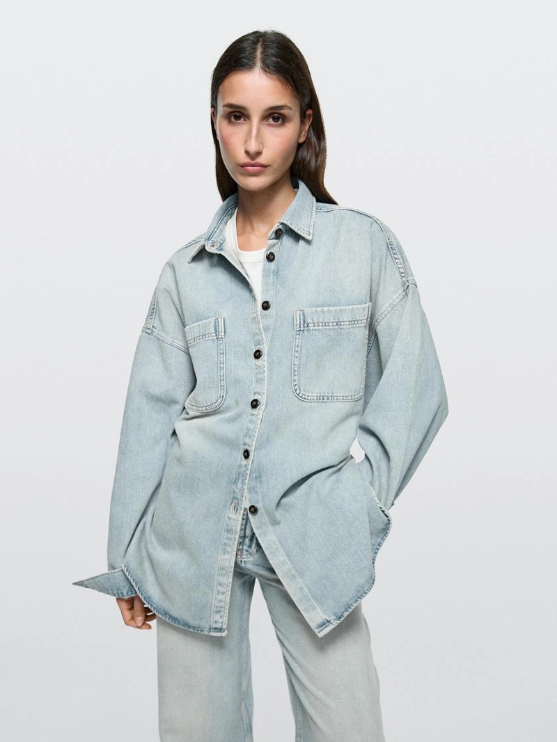 Рубашка oversize из денима с карманами