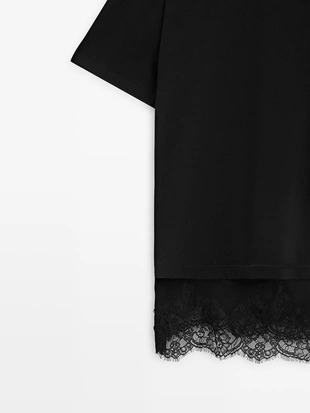 Футболка с короткими рукавами и кружевными деталями- Заказать в России