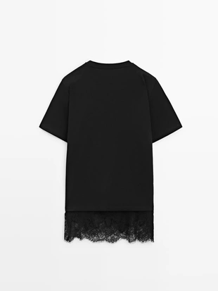 Футболка с короткими рукавами и кружевными деталями- Заказать в России