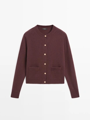Кардиган из вязаного полотна с золотыми пуговицами- Заказать в России