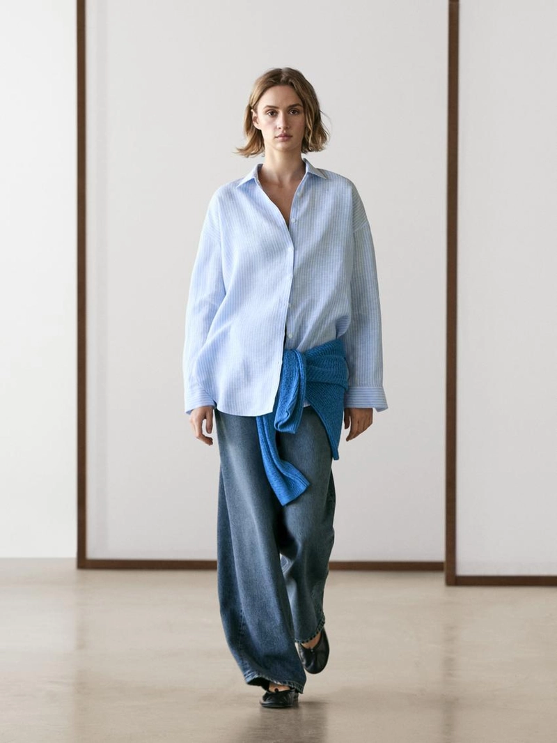 Рубашка из 100% льна с полосками