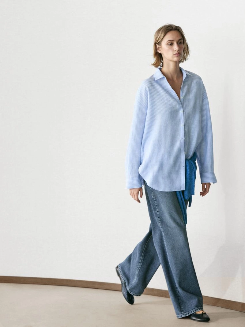 Рубашка из 100% льна с полосками