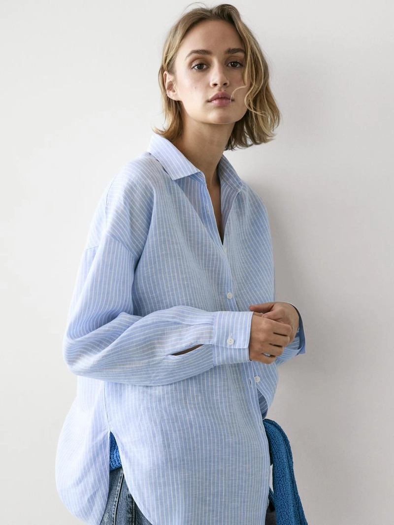 Рубашка из 100% льна с полосками