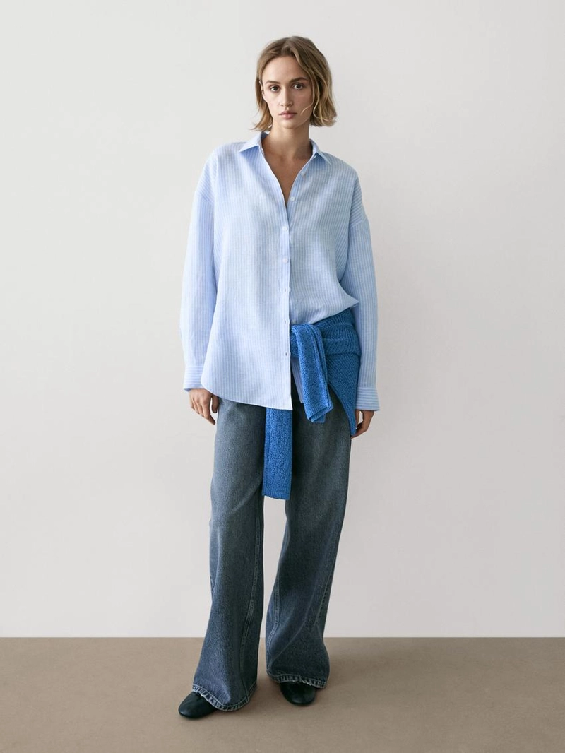 Рубашка из 100% льна с полосками