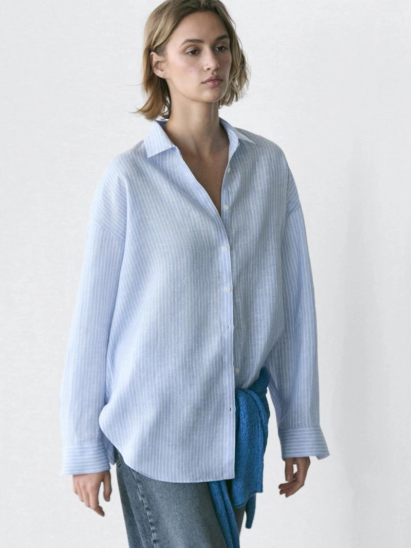 Рубашка из 100% льна с полосками