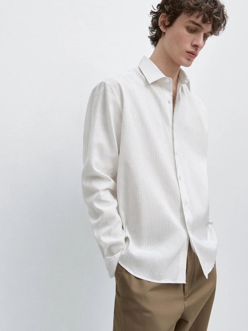 Рубашка в полоску из хлопкового смесового материала