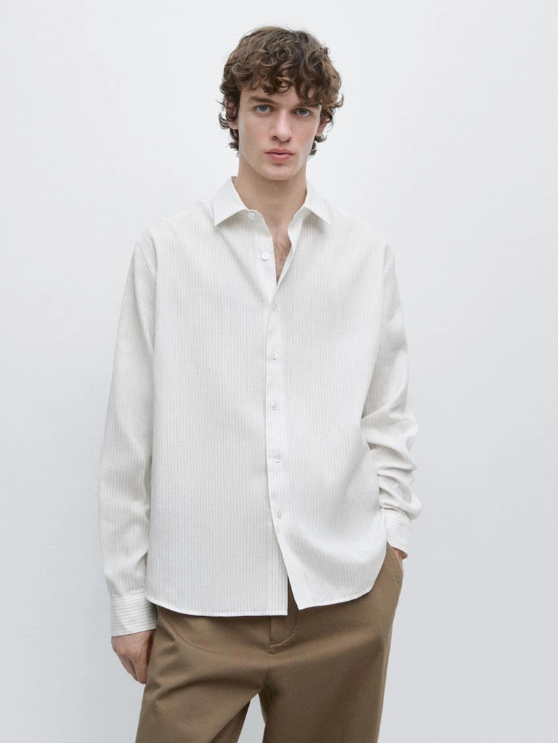 Рубашка в полоску из хлопкового смесового материала