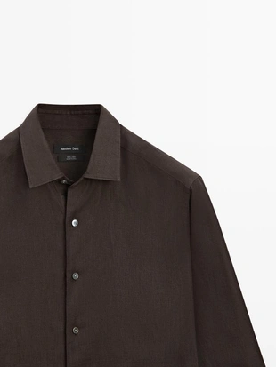 Рубашка из льна с регулярной посадкой- Заказать в России