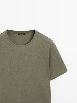 Футболка из льняной смеси с короткими рукавами- Заказать в России