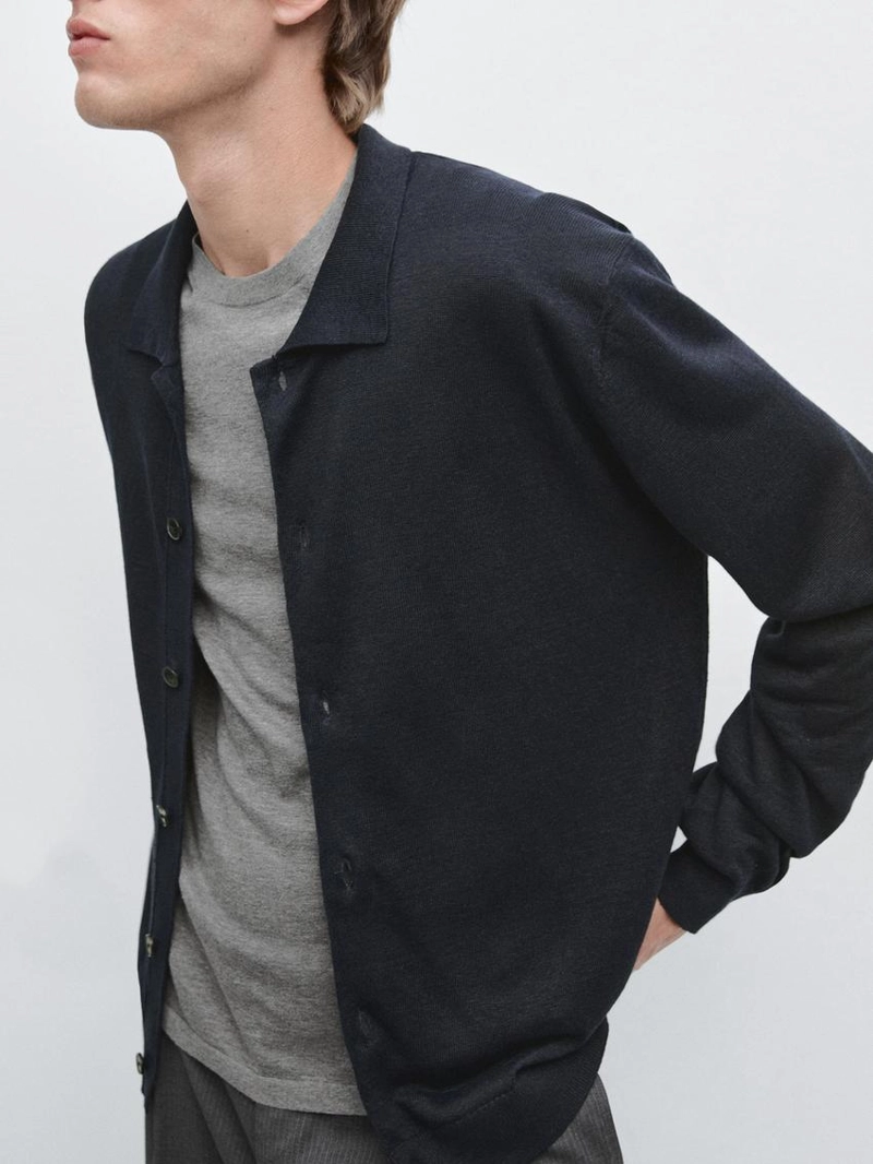 Кардиган из льняного трикотажа с пуговицами