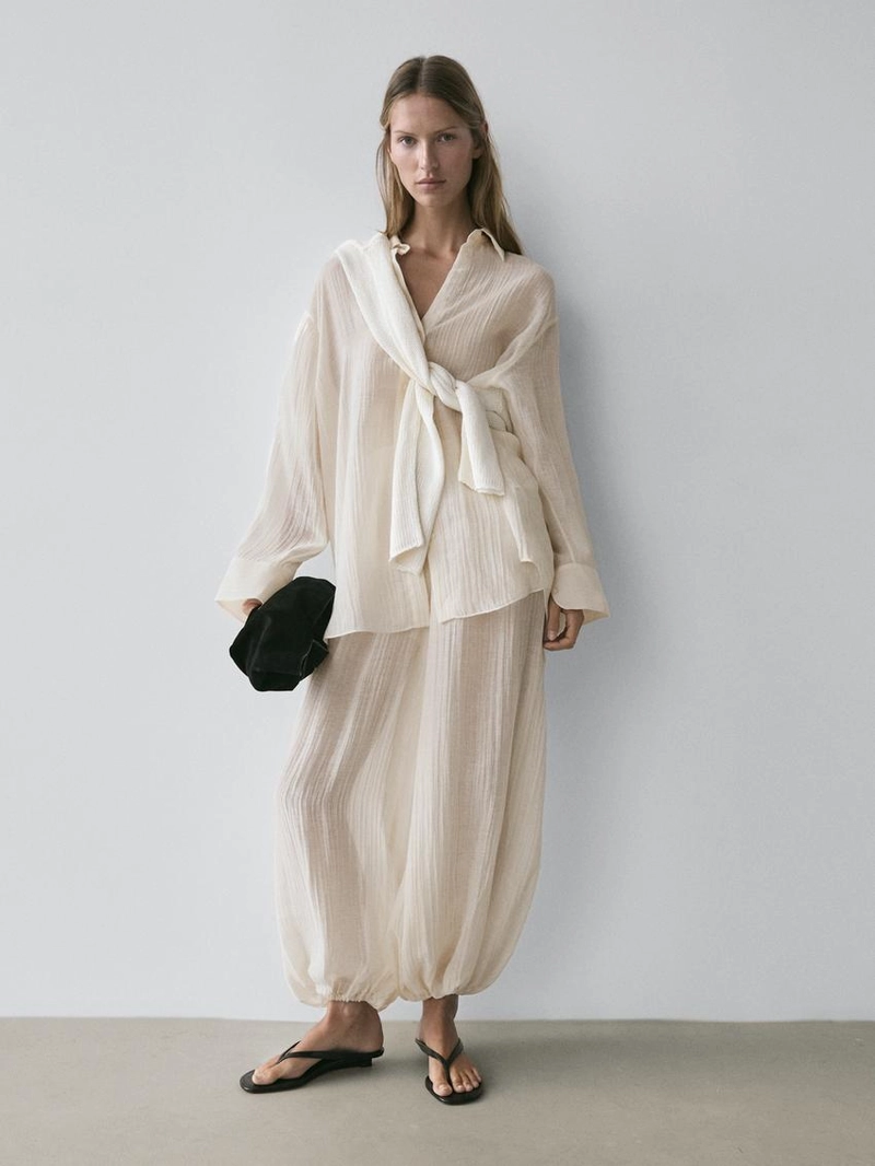 Брюки и рубашка с кожаными деталями massimo dutti