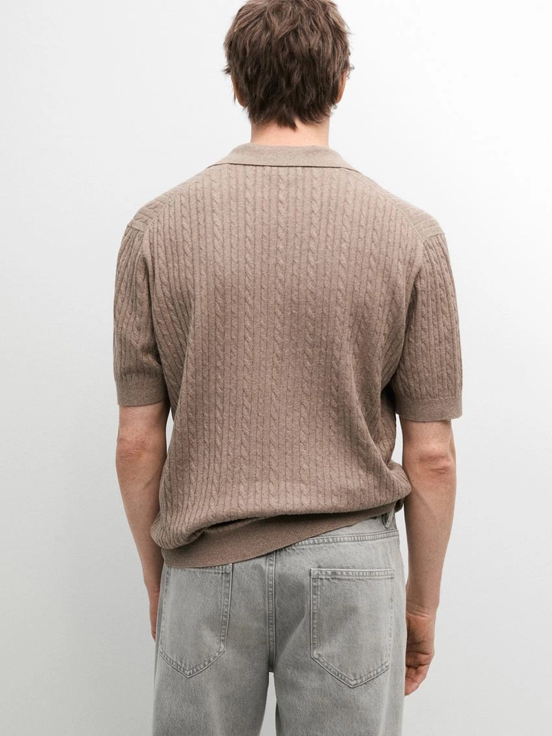 Поло с коротким рукавом из трикотажа с деталями плетения