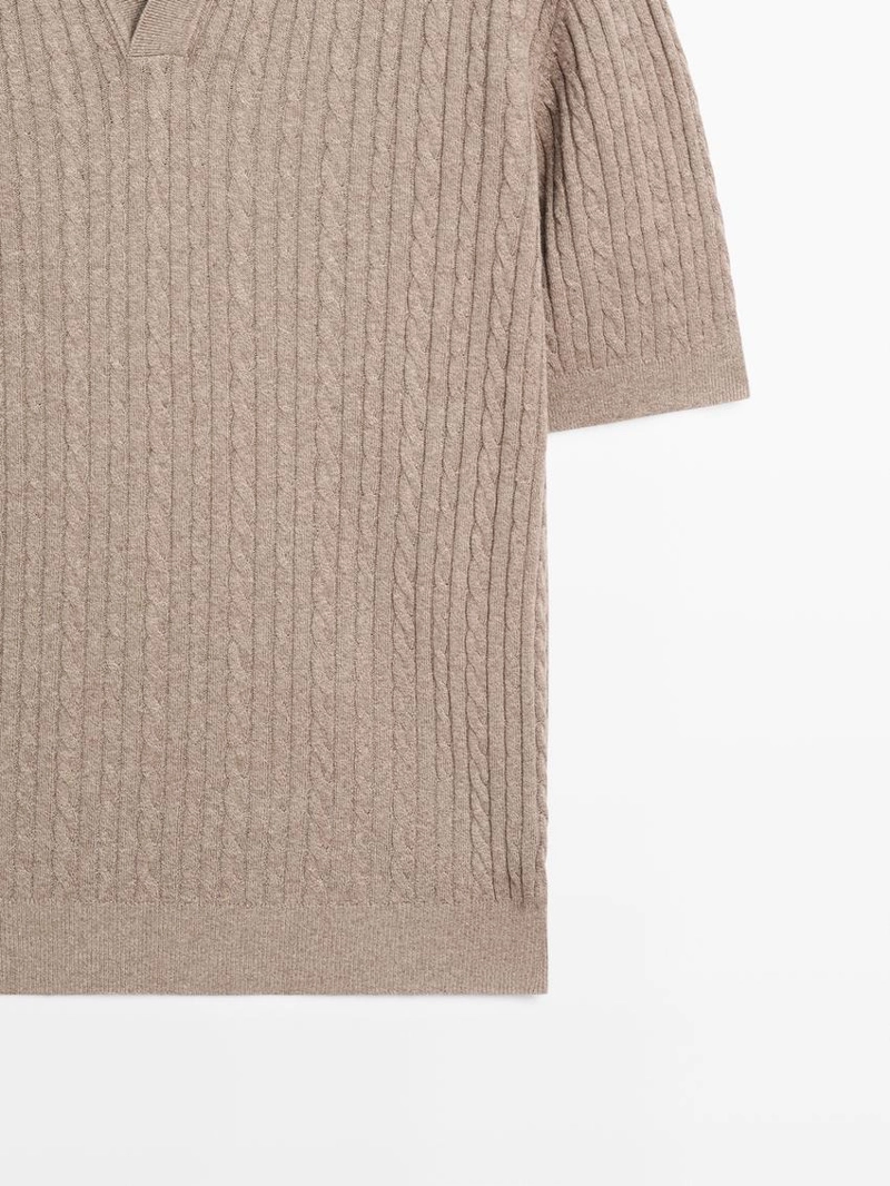 Поло с коротким рукавом из трикотажа с деталями плетения