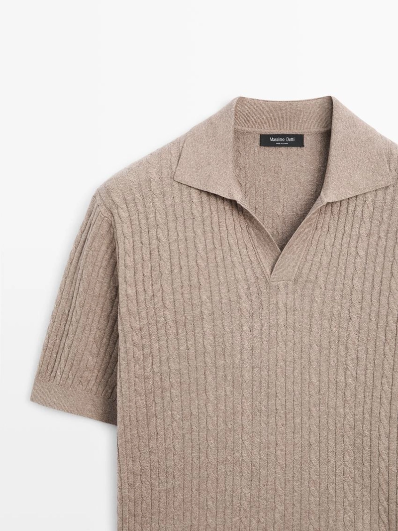 Поло с коротким рукавом из трикотажа с деталями плетения