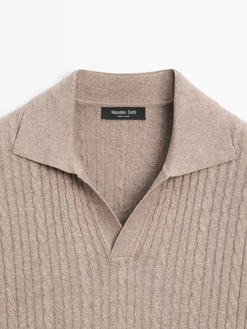 Поло с коротким рукавом из трикотажа с деталями плетения