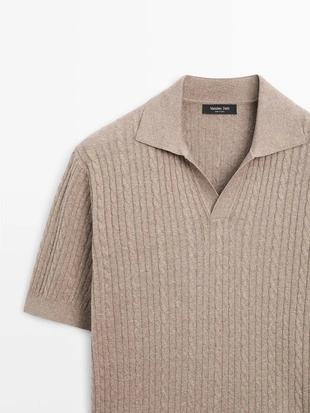 Поло с коротким рукавом из трикотажа с деталями плетения- Заказать в России