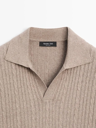 Поло с коротким рукавом из трикотажа с деталями плетения- Заказать в России