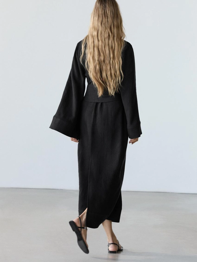 Платье-миди из 100% льна с деталями на завязках