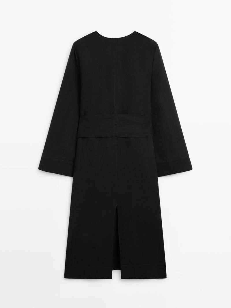 Платье-миди из 100% льна с деталями на завязках