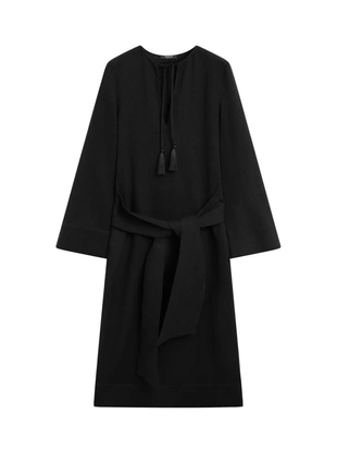 Платье-миди из 100% льна с деталями на завязках- Заказать в России