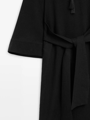 Платье-миди из 100% льна с деталями на завязках- Заказать в России