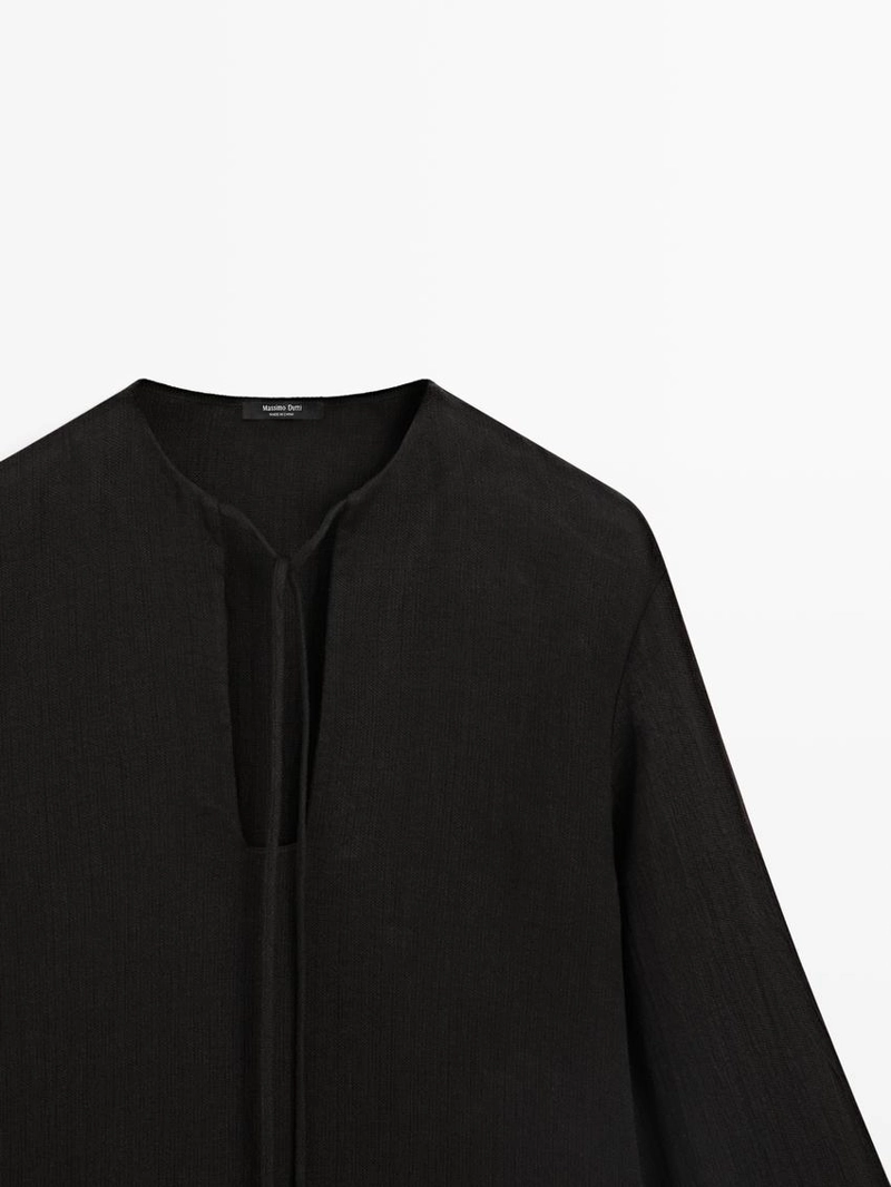 100% льняное мини-платье с воротником - стойкой