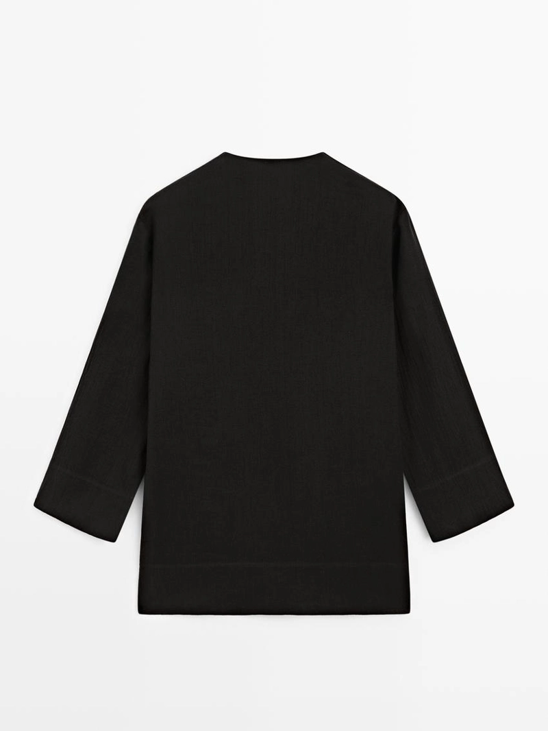 100% льняное мини-платье с воротником - стойкой